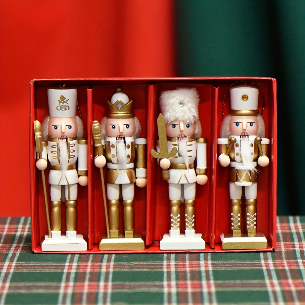TEMU 4pcs Wooden Nutcracker Soldier Ornaments â Festive Christmas Decor For Home, Ideal Father's Day Gifts & Tabletop And Shelf , Halloween