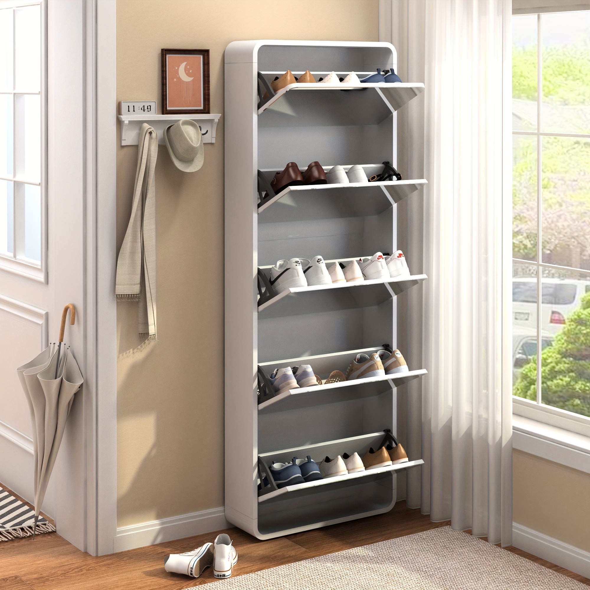 1 set   shoe cabinet modern   floor standing with full length   5 flip drawers white wooden shoe organizer for entryway hallway and   shoe cabinets Product details 4