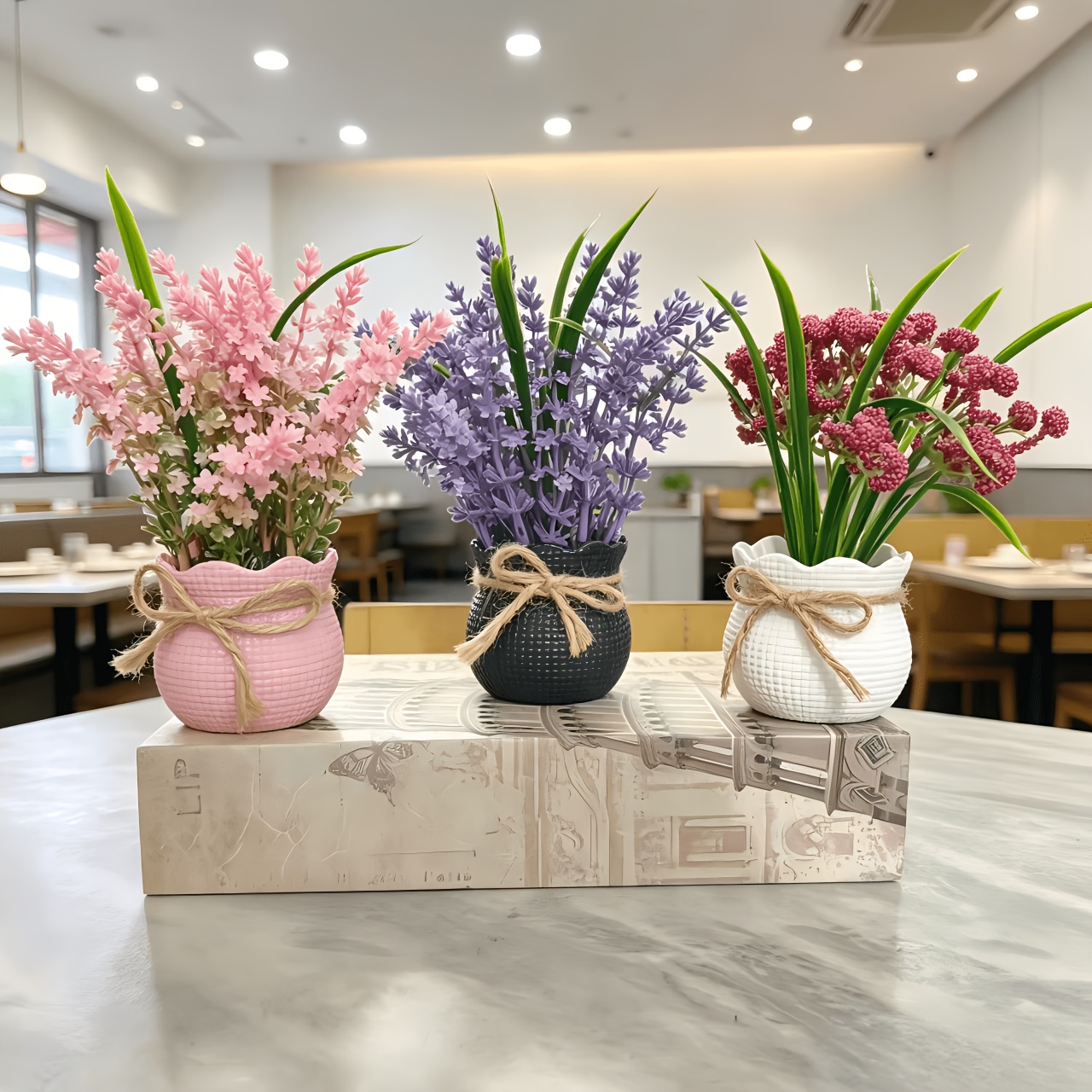 3 Pots of Artificial Potted Small Flowers, Mini Fake Flowers Desktop Home Ornaments