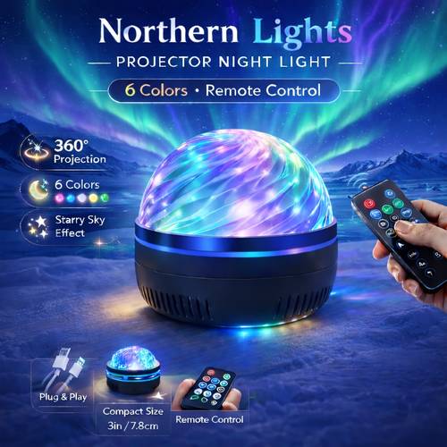 rgb aurora projector lamp with remote control dimmable usb powered night light suitable for gaming room rgb color changing ambient light with infrared remote for photography background for home decor parties birthday gift