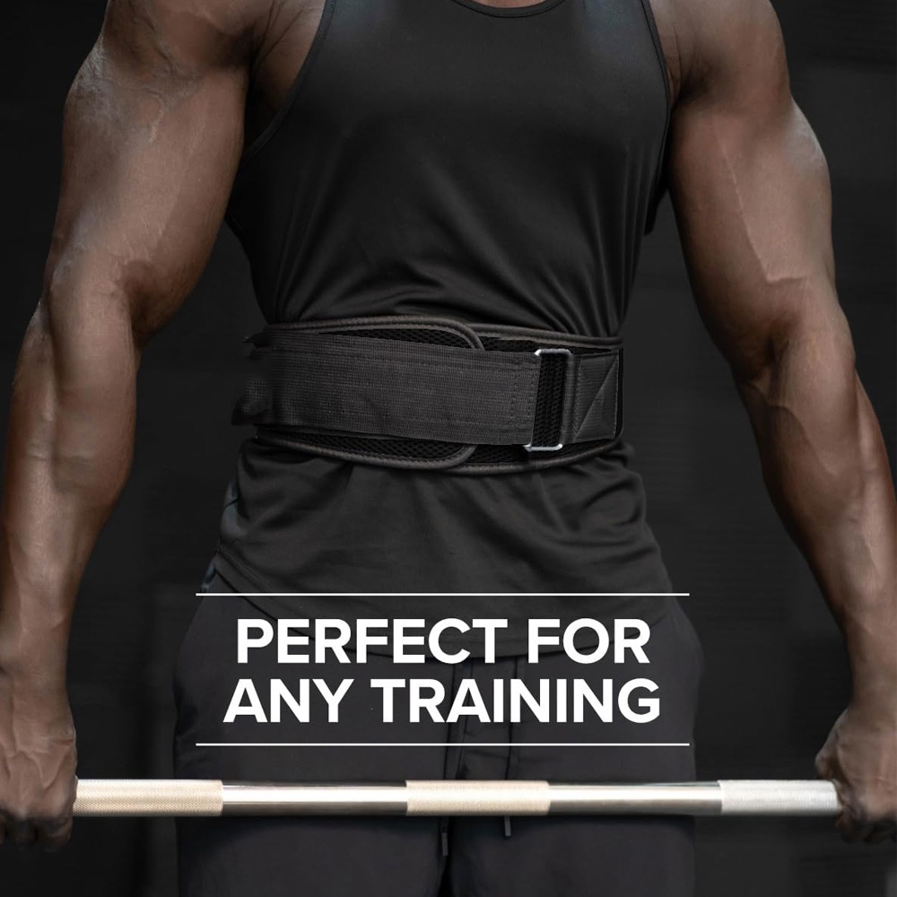 Adjustable Gym Weightlifting Belt for Men Women Black Nylon  Bodybuilding Fitness Back Support with Metal Ideal for Cross Training,  Squats