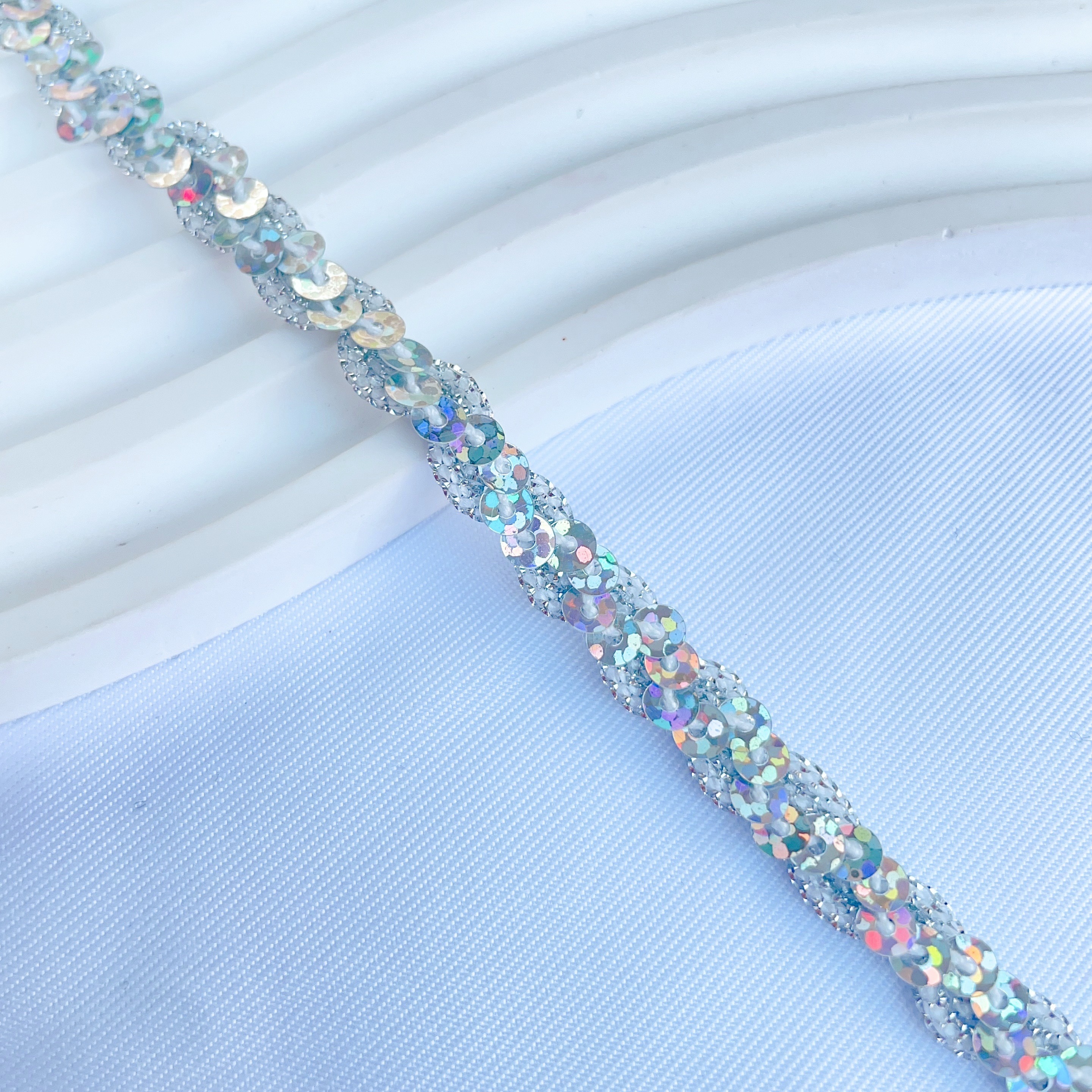 4li Laser Silvery Sequined Medium Curve Lace Trims Clothing Craft Gift Decorative Lace Trims