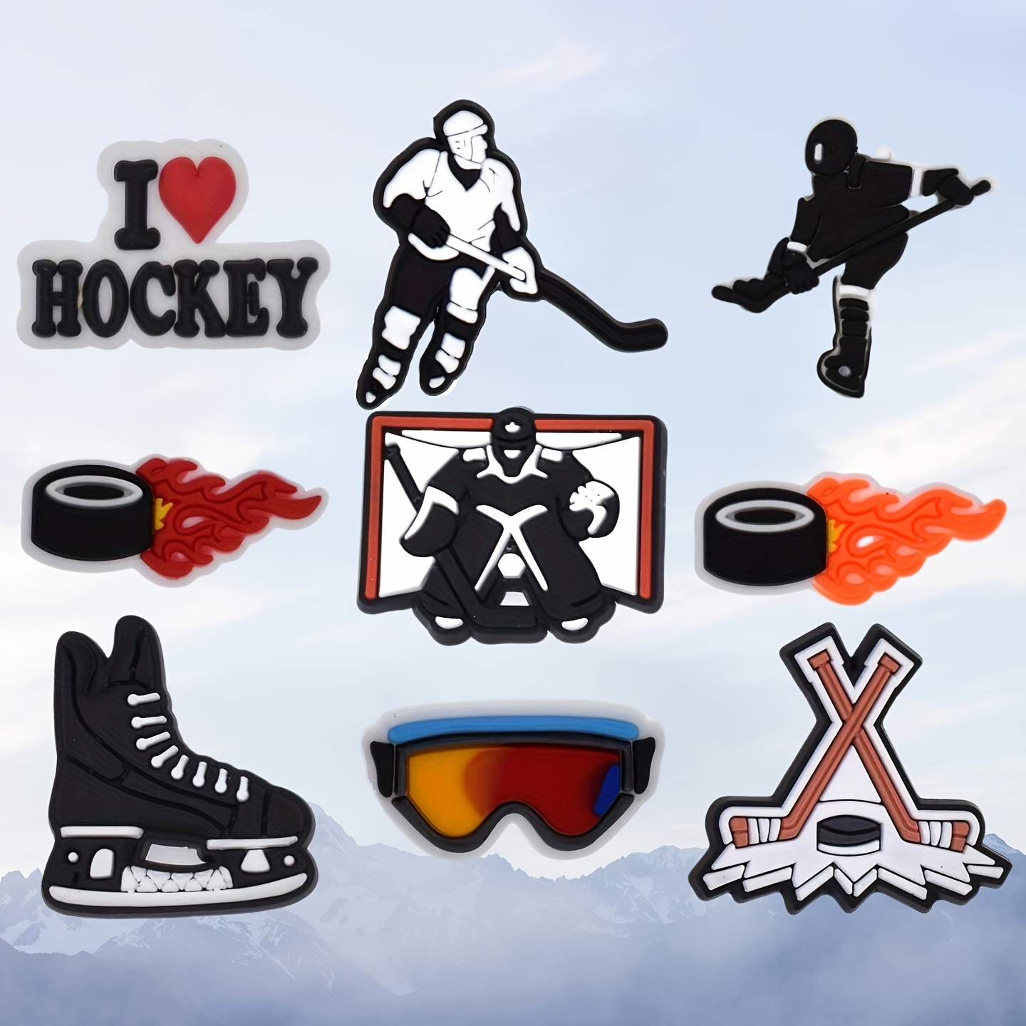 

9pcs Cute Ice Hockey Themed Diy Accessory Set For Shoes, Jewelry & Watches - Pvc Material