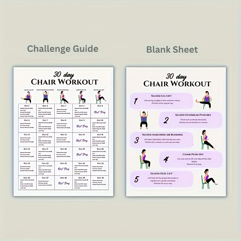 TEMU Poster For -day Chair Workout Set, Including A Chair Yoga Guide, Full Body Workout Guide, Chair Exercise Challenge, Summer Body Preparation, Chair Stretching, 2pcs Set, 8x10 Inch Unframed, 2d