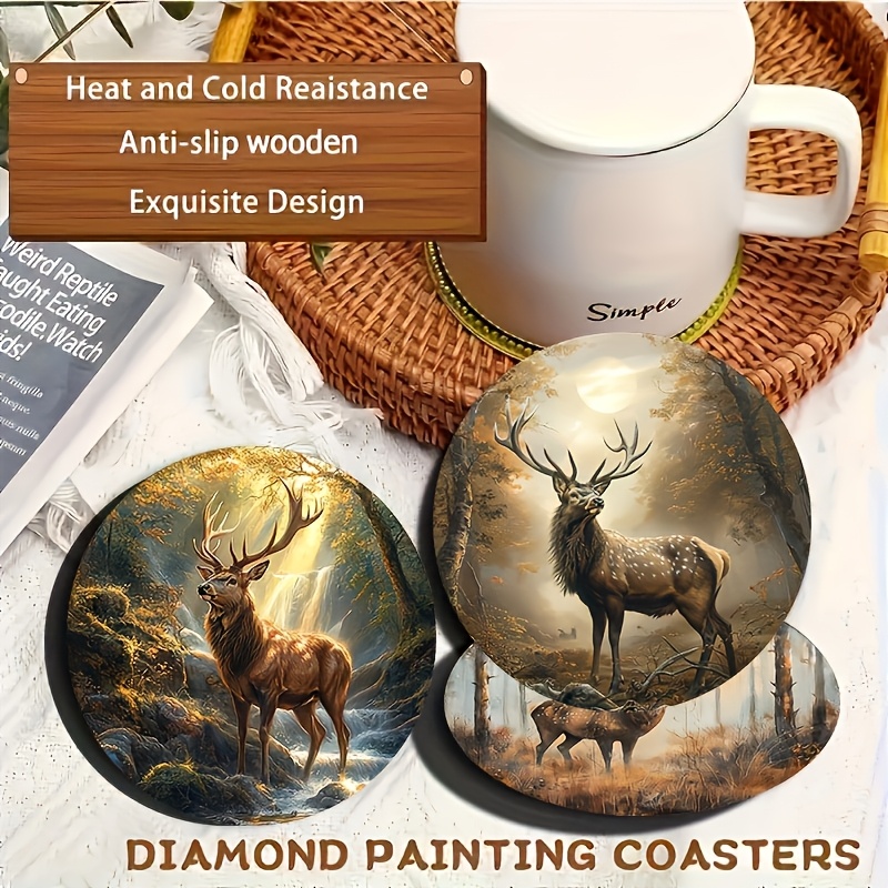 

Set Of 6 Deer Pattern Wooden Coasters, Heat Resistant, Ideal For Home, Cafe & Tea, Hand Wash, With Perfect Christmas Gift & Holiday Decor For Mugs & Beverages