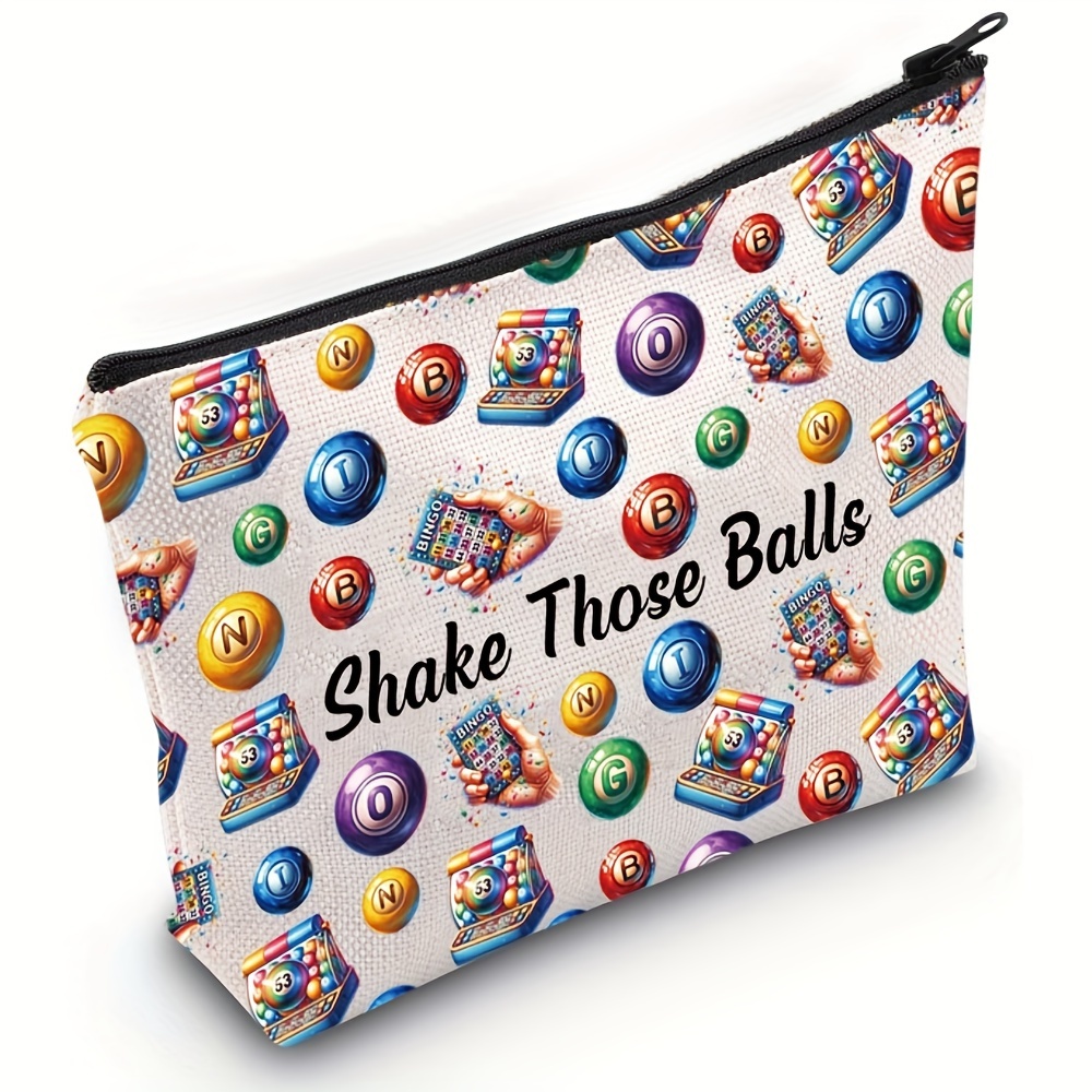 

Shake Balls" Canvas Makeup Bag - Lightweight, Foldable Cosmetic Pouch With Zipper For Bingo Game Lovers, Bingo, Makeup Bag, , Gift