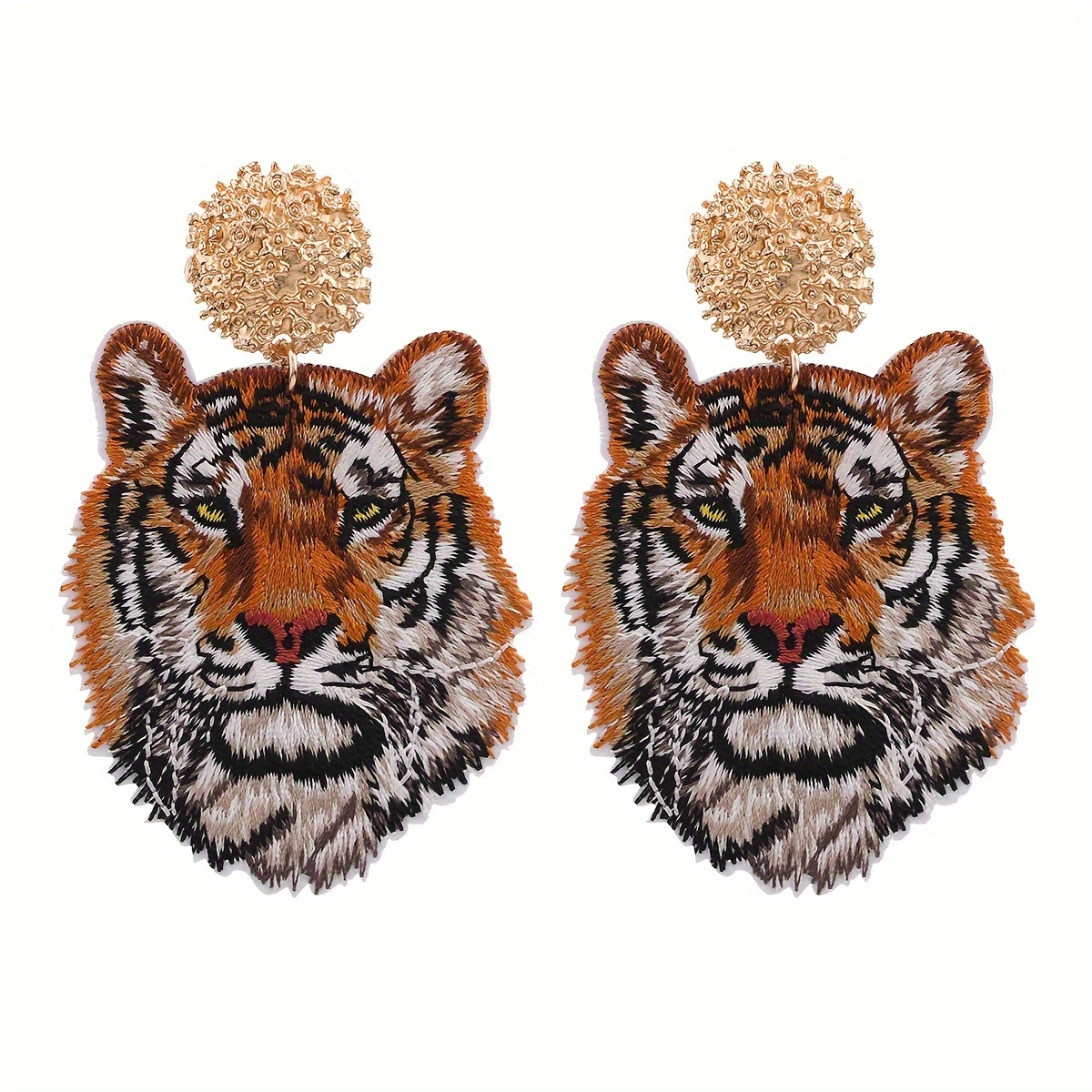 

Vintage Tribal Tiger Design Statement Earrings - Powerful And Bold Symbol, Matching Party And Formal Wear, Zinc Alloy With 22k Golden Plating