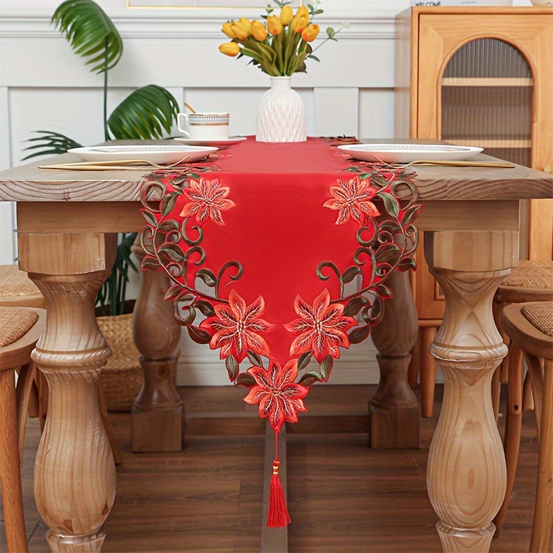 

1pc Red Embroidered Christmas Table - Rectangular Table Decor For And