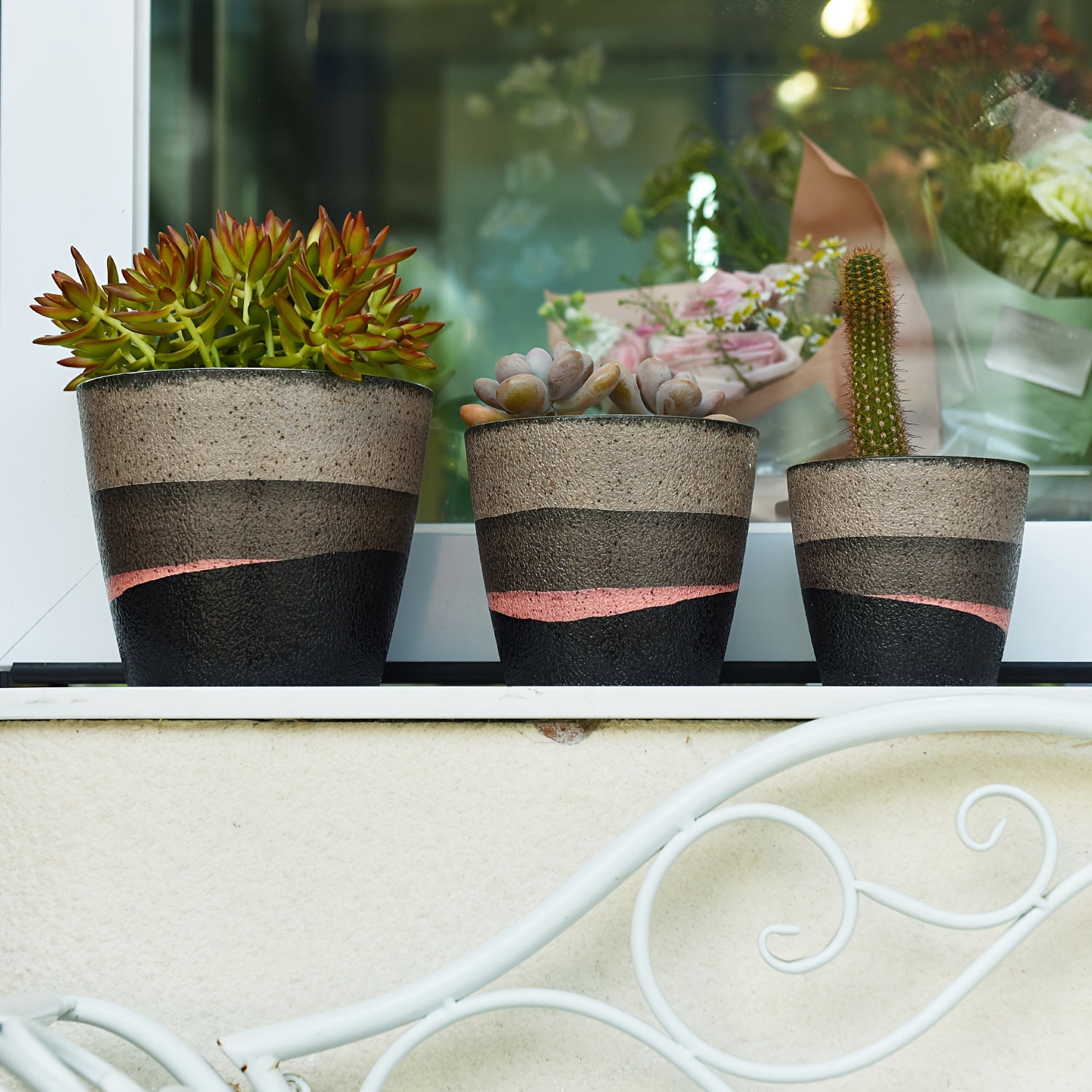 

Pack Of 3 Plastic Plant Pots - Wood&brown - 6.5/5.4/4.3 Inches Home Decor Flower Pots For Indoor Planter - Cactus, Succulents Planters