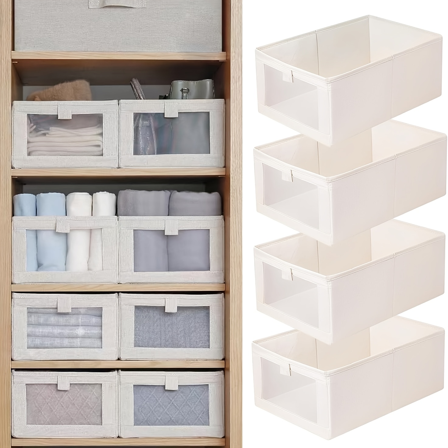 TEMU Closet Organizers And Storage, 4-pack Storage Bins Baskets For Organization Foldable Organizer With Clear Window For Organizing Clothing, Jeans,