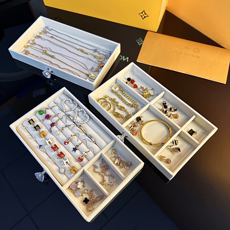 2pcs jewelry storage box set three layer portable with glass lid organizer for earrings display and ring display Product details 5