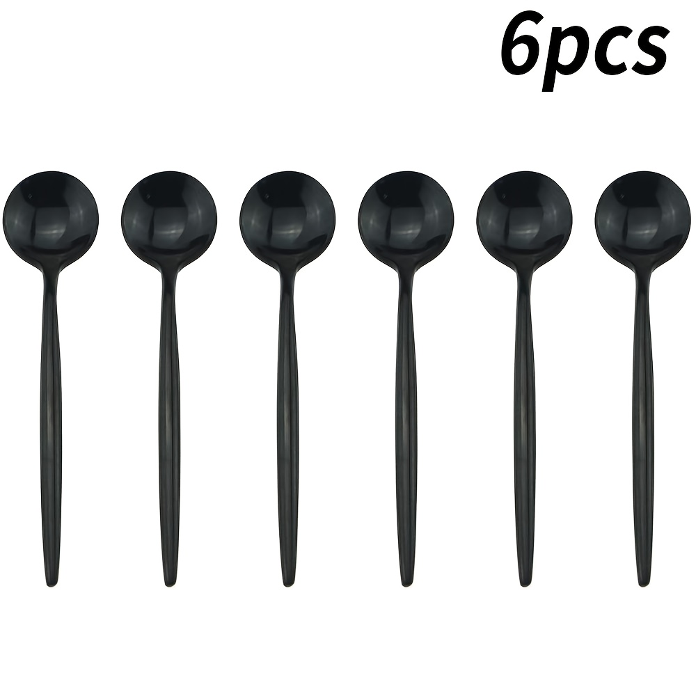 Image of 4/6pcs Of Stainless Steel Black Coffee Spoons Set, Espresso Coffee Spoon 5.31 Inches, Coffee Dessert Spoon, Tea Spoon (for Stirring), Washed In The Dishwasher.