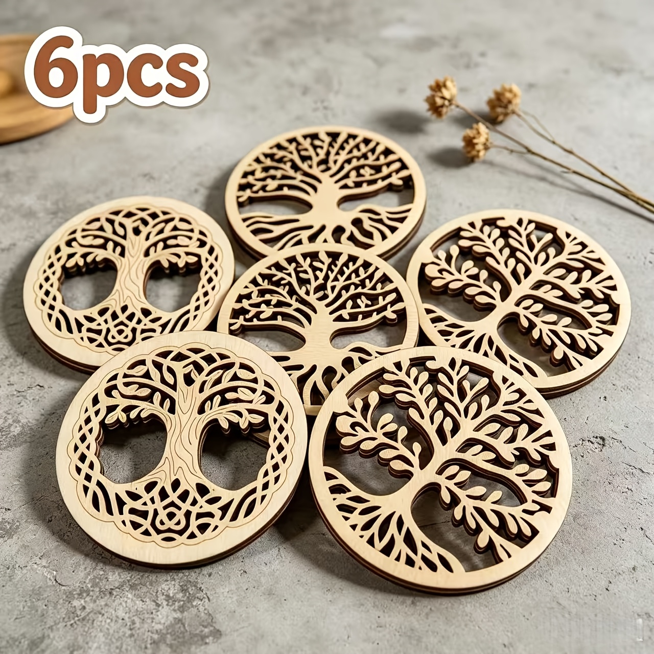 TEMU Lot de 6 Arbres de Vie en Bois Silhouette, Décorations Style et Nature