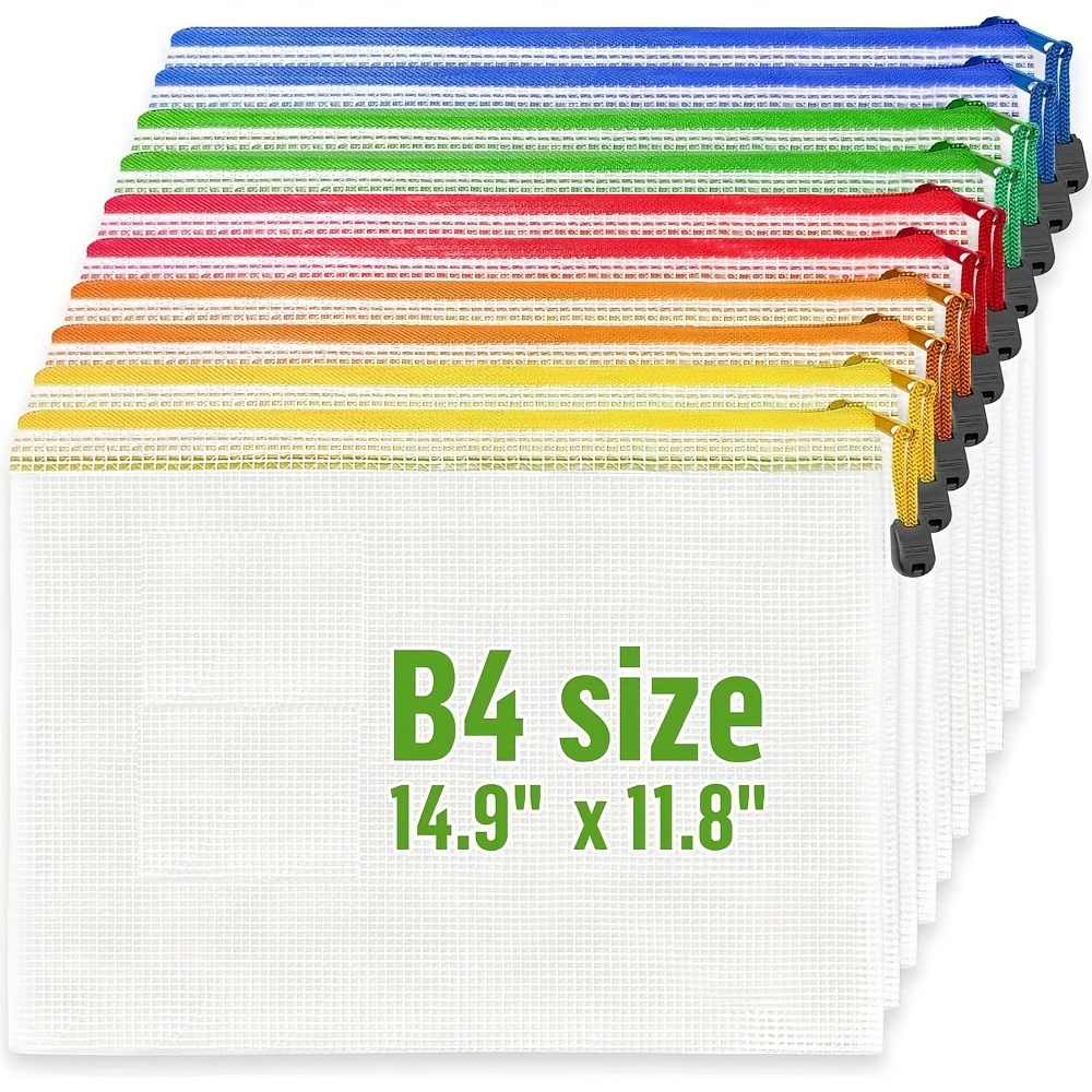 

5/10pcs Large Mesh Zipper Pouch B4 (12x15in) Mesh Bags With Zipper For Organizing Board School Teacher Classroom Organization Zip Storage Bags Plastic Zipper Pouches Zippered Pouches, 4/8/12pcs