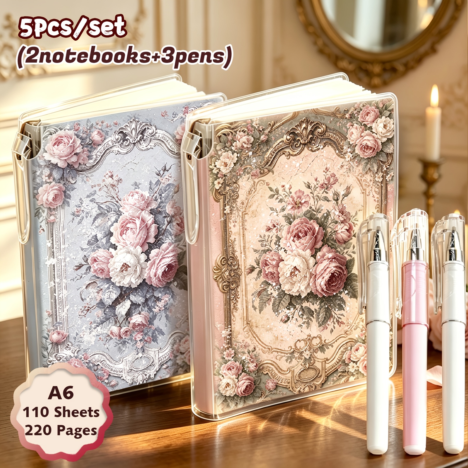 TEMU Lot de 3/lot de 5, carnet à bordure de 220 pages - inclut un stylo, carnet portable, carnet de poche, carnet à , mémo, bloc-notes, papeterie,