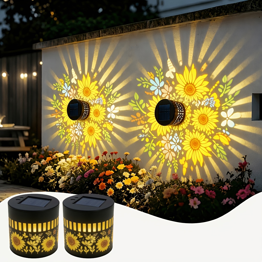 TEMU 1/2 Pack Solar Fence Lights, Metal Solar Outdoor Deck/step Wall Lights, Christmas Decorative Lights, Painted Sunflower Lanterns, Ip44, Suitable