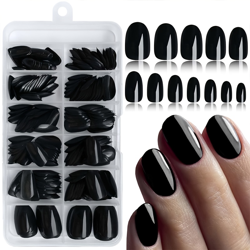 Image of 120pcs Black Short Oval Press On Nails Women Fake Nails, Black Oval Fake Nails Press On Nail Tips Artificial False Nails For Women Minimalist Removable Suitable For Daily Life, Party Events And Gift-