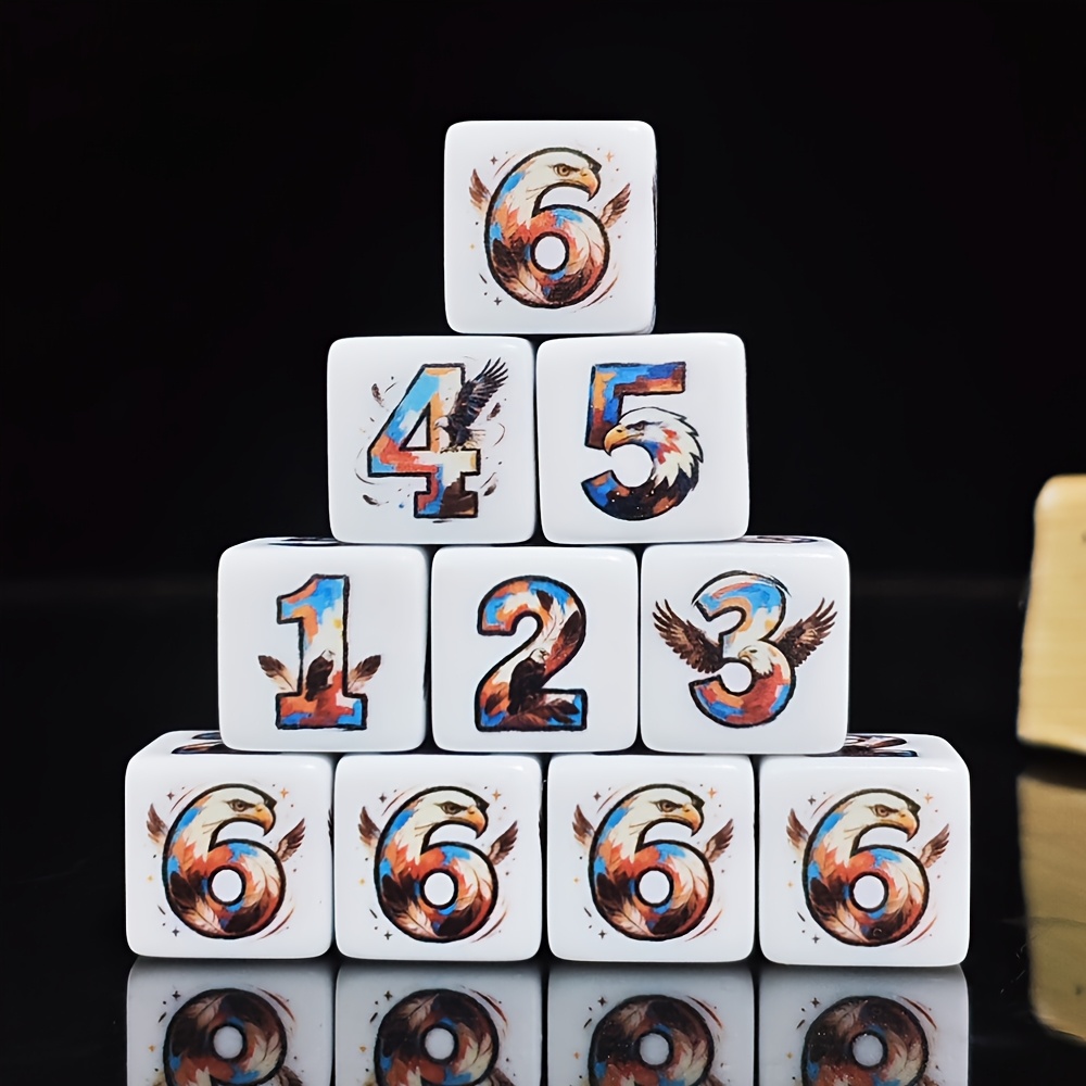6pcs 16mm D6 Acrylic Dice Set with Vivid Eagle Pattern