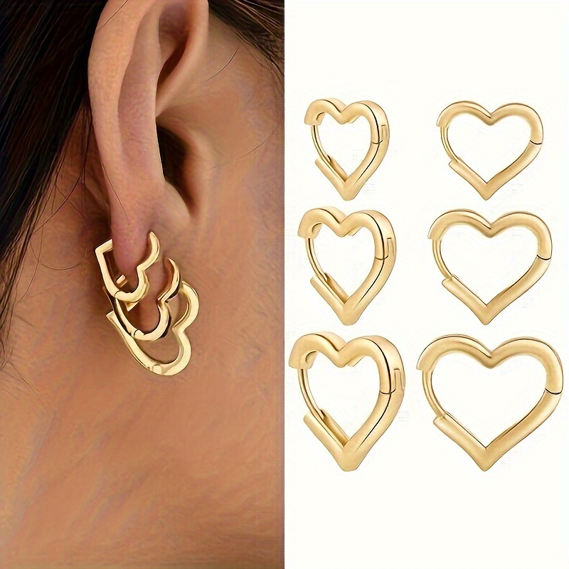 

3 Pairs Minimalist Style Copper Metal Heart-shaped Hoop Earrings For Ladies' Parties And Dating Wearing Earrings Jewelry