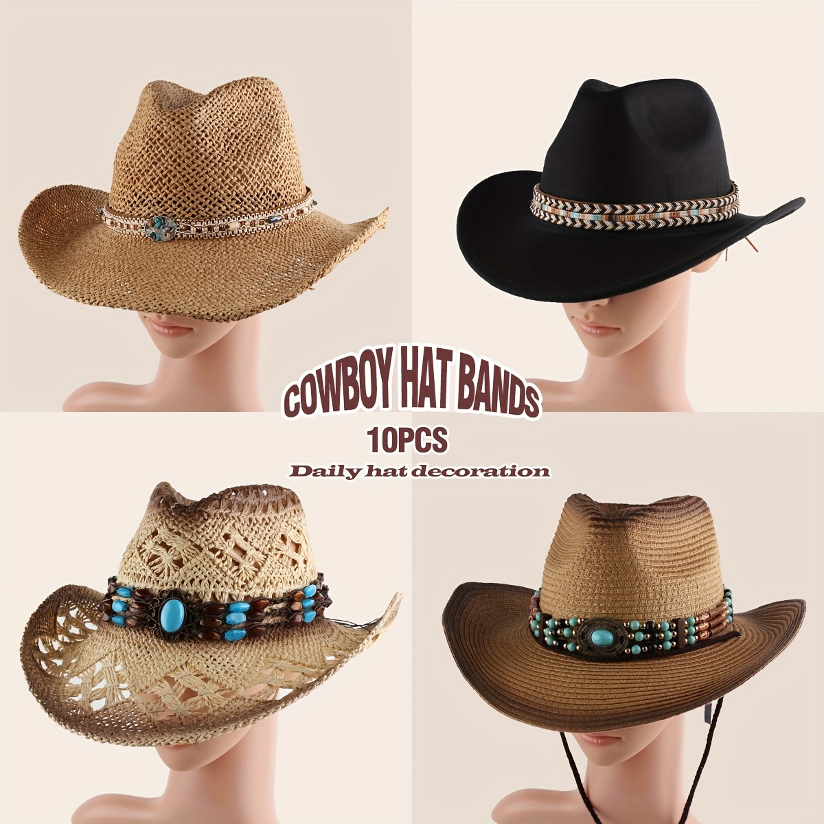 10pcs 1 set womens hat additions vintage wind faux leather  display picture 3