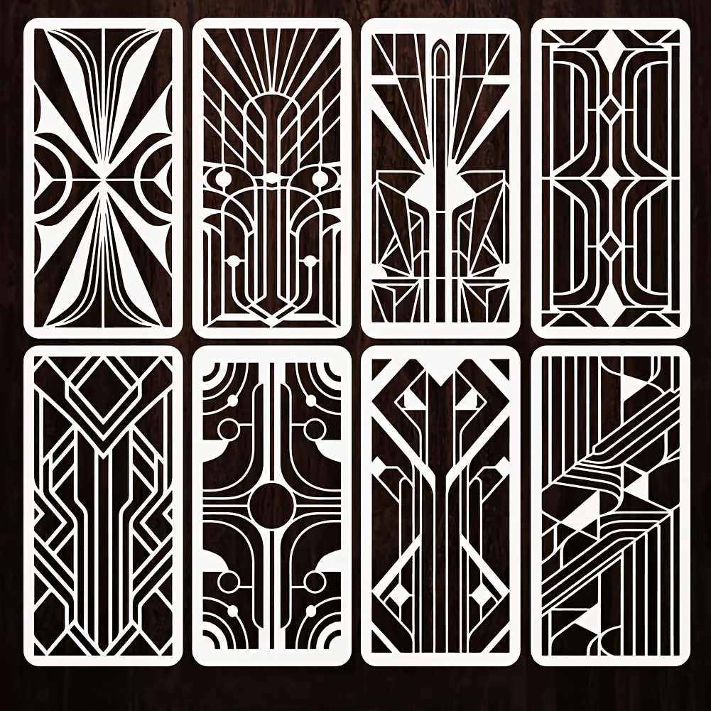 TEMU 8pcs Geometric Modern Painting Template Set, Size 5.9 X 11.8 Inches, Abstract Style , Pet Plastic Material, Suitable For Wood And Fabric