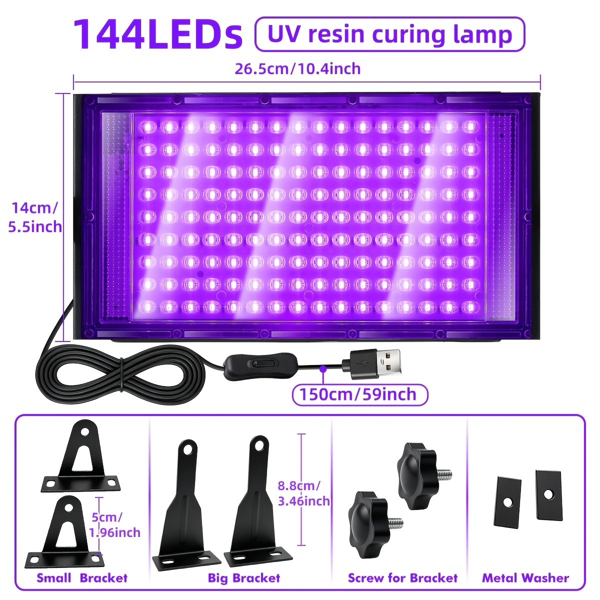 TEMU Kit de luz de UV USB 96/144 mejorado, con soportes altos y bajos, con área de cobertura más grande y luces más concentradas. Luz de resina