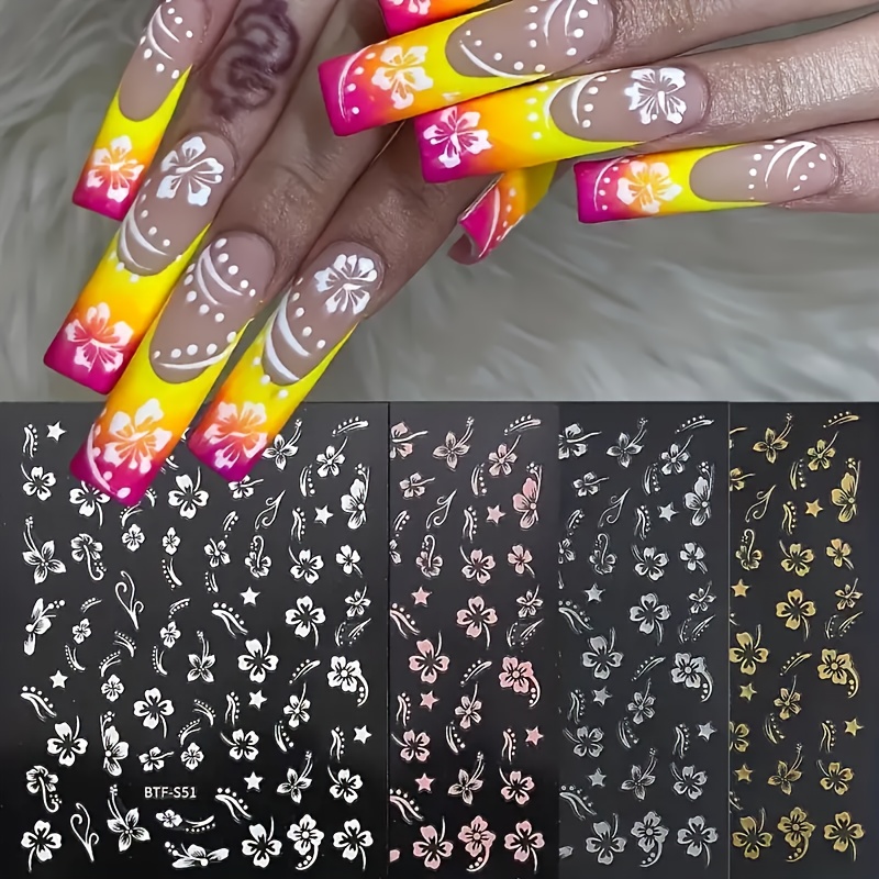 

Floral Nail Art Stickers Decals - Polypropylene Self-adhesive Nail Embellishments With Glitter, Semi-glossy Plant-themed Flower Patterns For Plastic Surfaces, Single Use, Irregular Shapes - Unscented