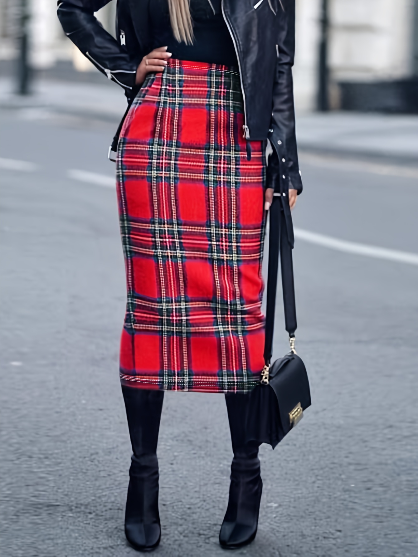 women's vintage midi skirt red checkered knit fabric Temu Mauritius