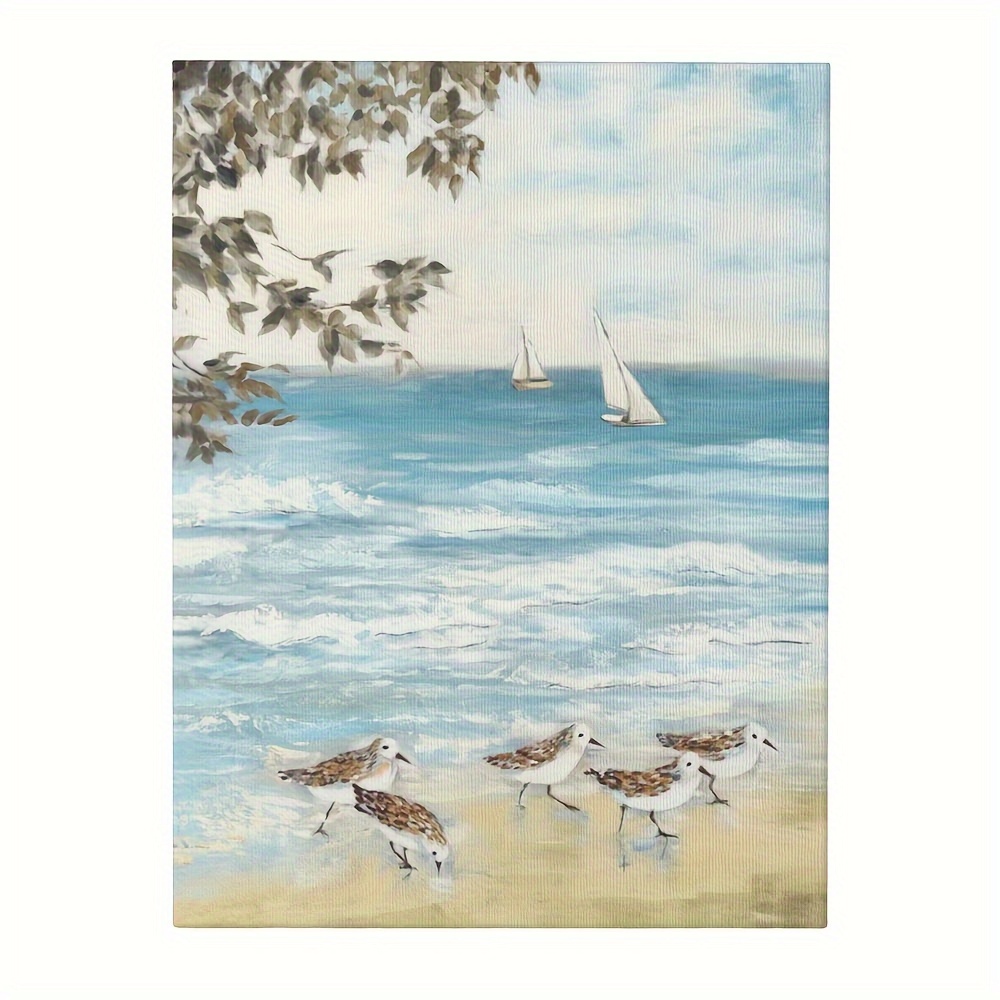 1pc, Summer Melody Beach Painting Wall Art Coastal Seabird Canvas