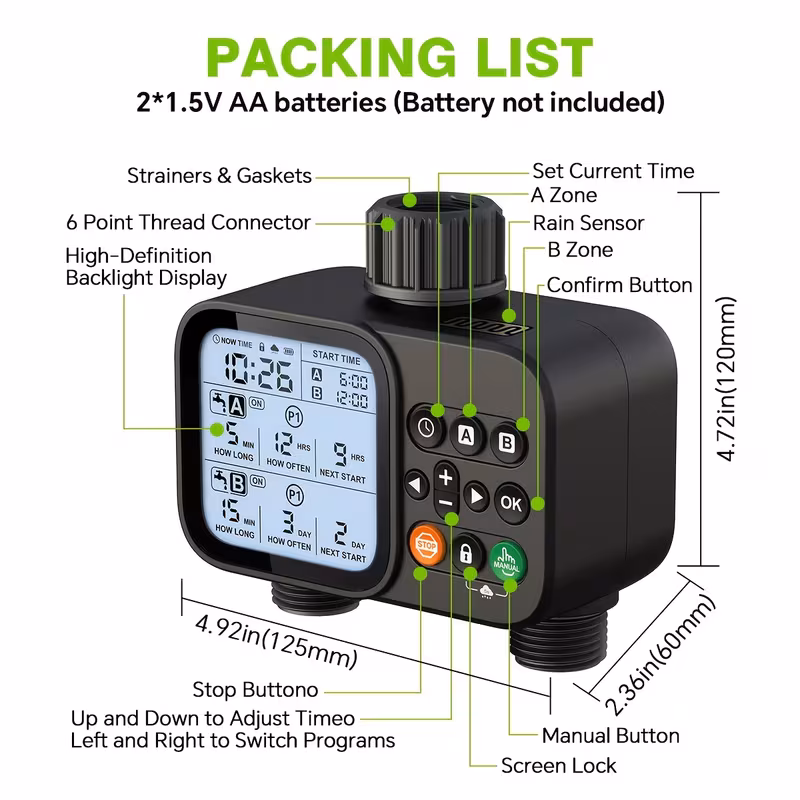 timer for garden hose 2 zone sprinkler timer with rain delay manual watering automatic irrigation for yard lawn Product details 6