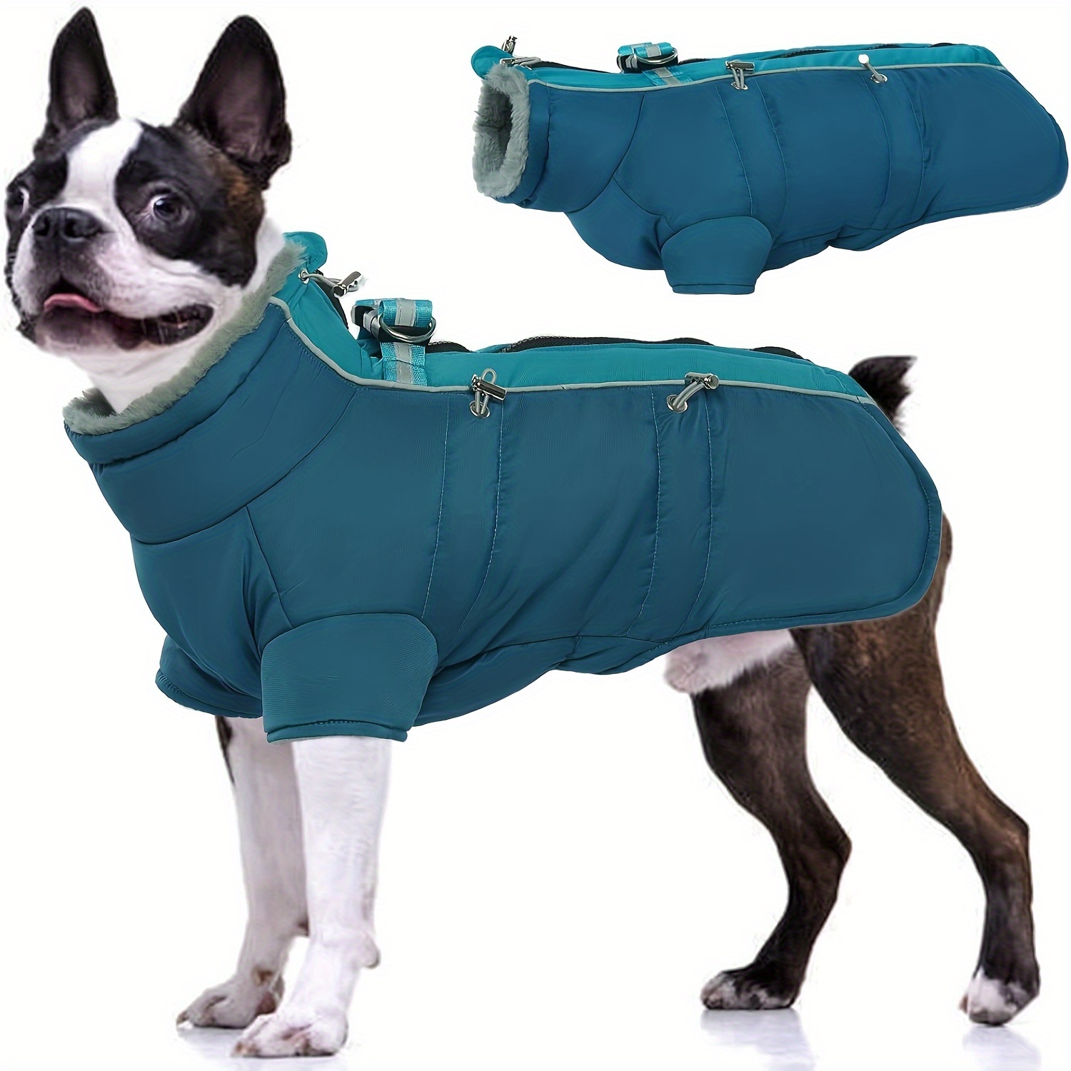 

Warm Dog Coats With Harness, Waterproof Dog Jacket For Small Medium Large Dogs, Fleece Lined Dog Winter Snowsuit Coat, High Collar Dog Winter Jacket Vest Clothes For Cold Weather, Turquoise