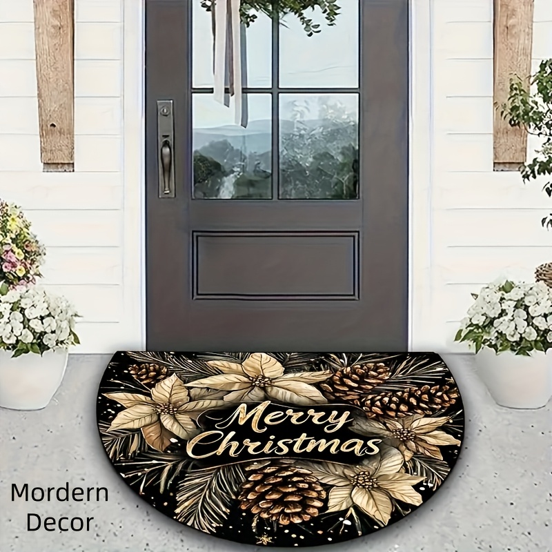 christmas cheer semi circle doormat golden   jewelry design non slip machine washable polyester rug for living room bedroom game room cafe entrance festive indoor decor 19x31in 23x35in details 8