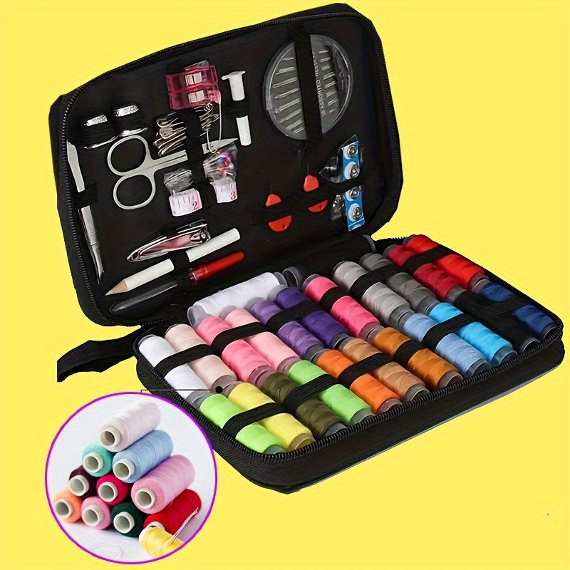 

Compact Sewing Essentials Kit - 67 Pieces Including Black Thread, Scissors, Tape Measure, Needles & More In Travel-friendly Storage Case