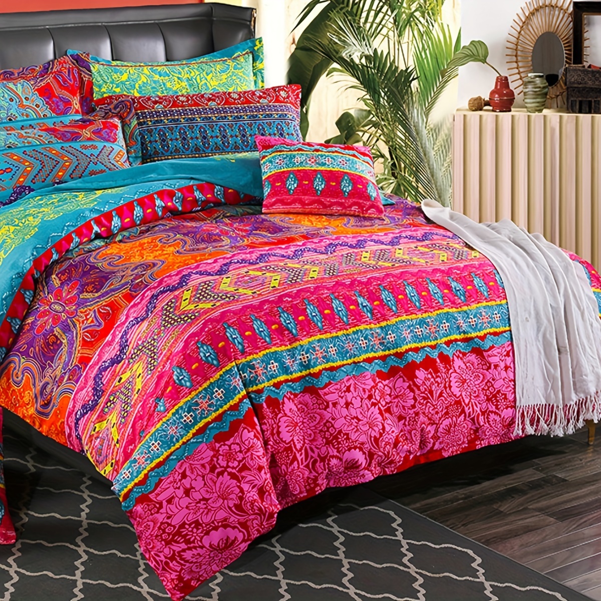 

3pcs Bohemian Style Polyester Duvet Cover Set, Duvet Cover And Pillowcases No Filler, Soft Breathable Fabric, Modern Printed Home Bedroom Decor