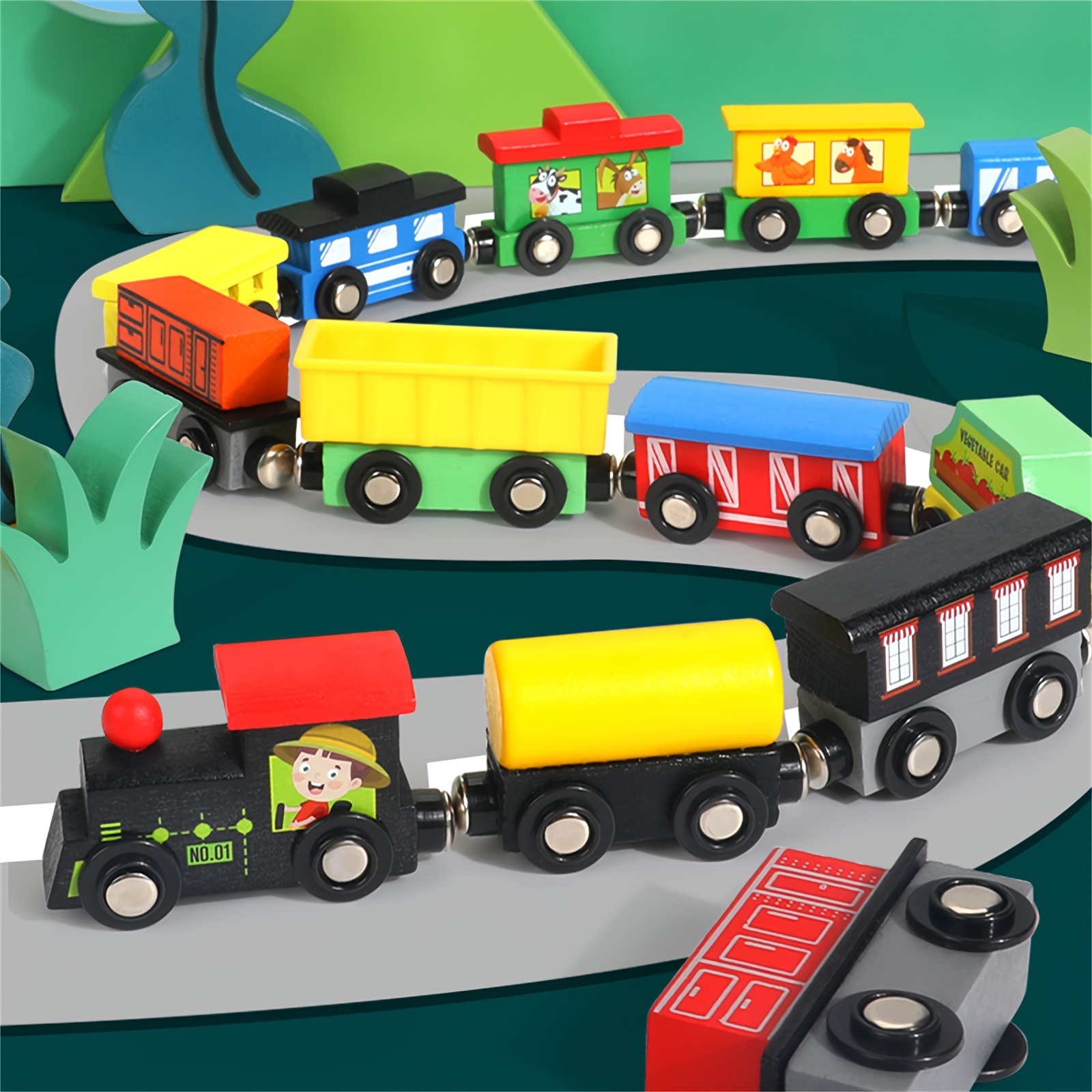 

13-piece Magnetic Wooden Train Set For Kids Ages 3-6 - Compatible With Major Brand Tracks, Perfect For Toddlers' Playtime