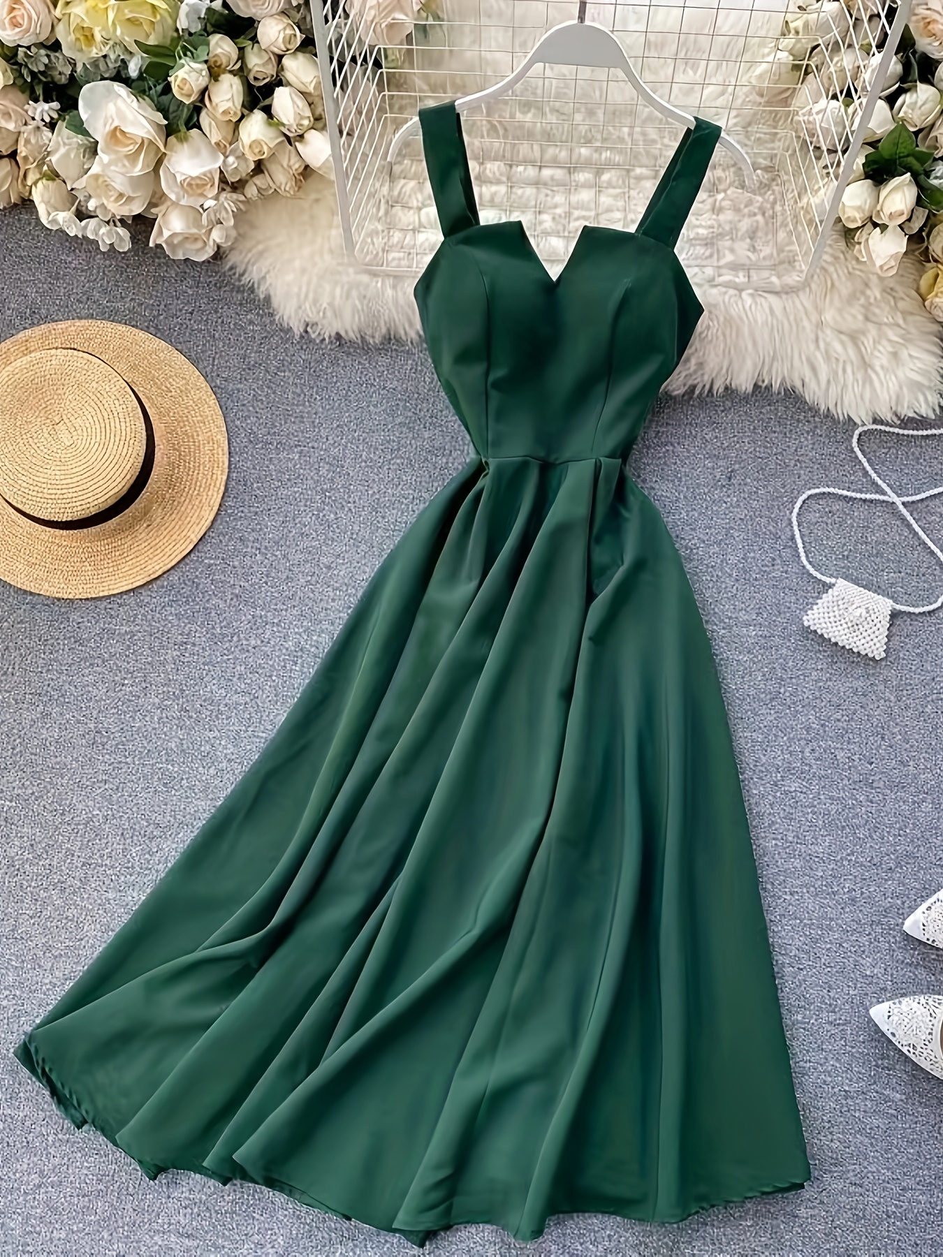 elegant teal midi dress sleeveless v neck design perfect - Temu Greece