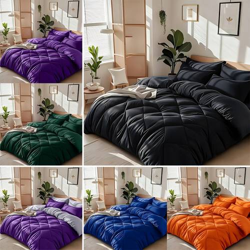 item picture 2 3pcs cooling comforter solid color rhombus grid queen king size bedding soft comfortable fluffy microfiber filling lightweight breathable fabric use comforter pillowcases luxury quality