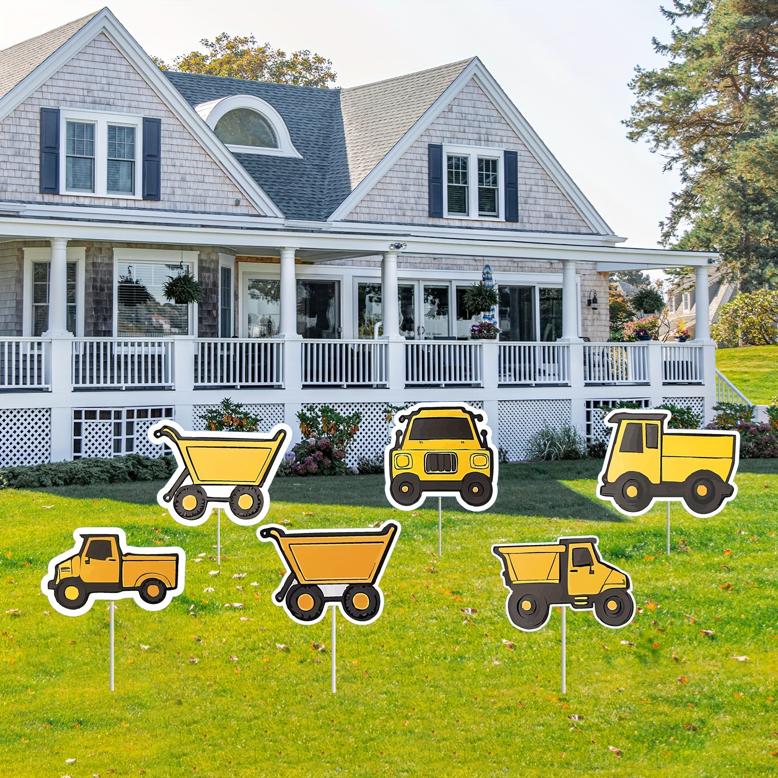 

6pcs Construction-themed Yard Signs - Orange Vehicle Design For Outdoor Lawn, Patio Celebrations - Ideal For Birthdays, Anniversaries, Shower Events