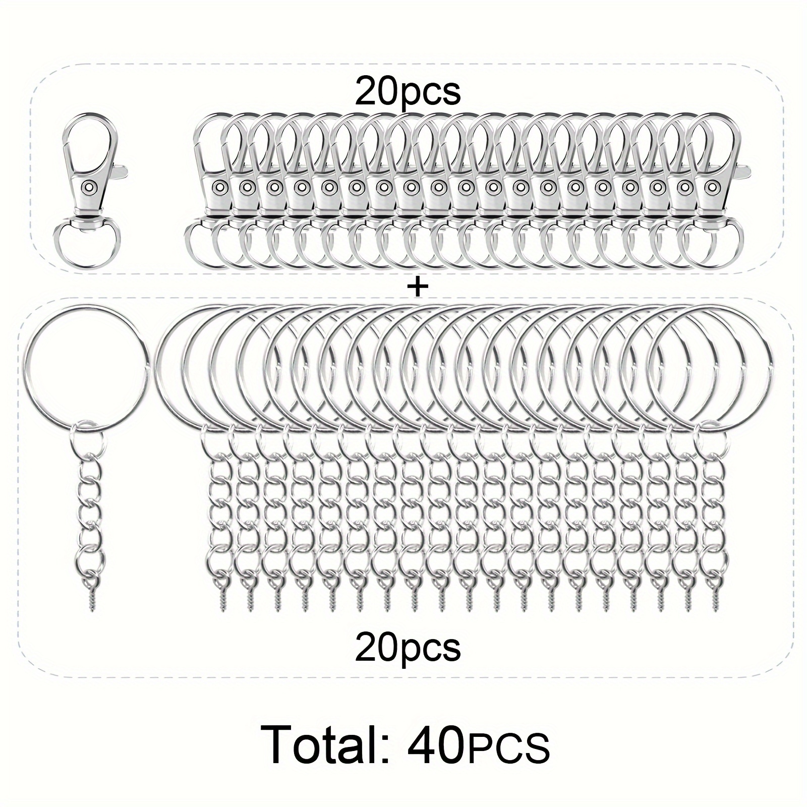 Image of 40pcs Keychain Making Kit With Lobster Clasps And Key Rings, Craft Set For Resin, Charms, Pendant, Metal Swivel Clasps And Chain Links With Pins In Golden And Silvery For Decorations And Keychains