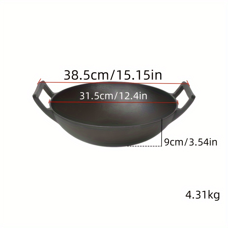 traditional cast iron wok with lid double handle   thickened chefs pan for gas induction electric stovetops details 4