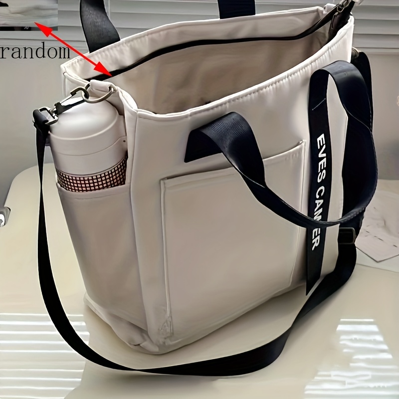 Women's Fashion Solid Color Spliced Design Shoulder Bag Large Capacity Minimalist Multi-pocket Square Bag Versatile Casual Nylon Tote Bag [random Zipper Color] [random Hook Style]