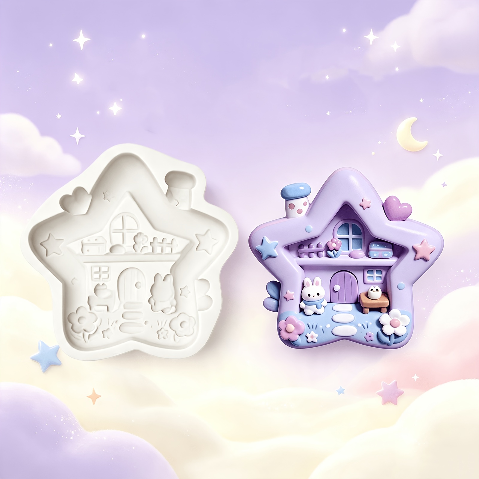 TEMU 1pc Five-pointed Star Chocolate Silicone Mold, Step Rabbit Small -shaped Cake Decoration Fondant Mold, Almond Candy Chewing Gum Cookie, Gypsum