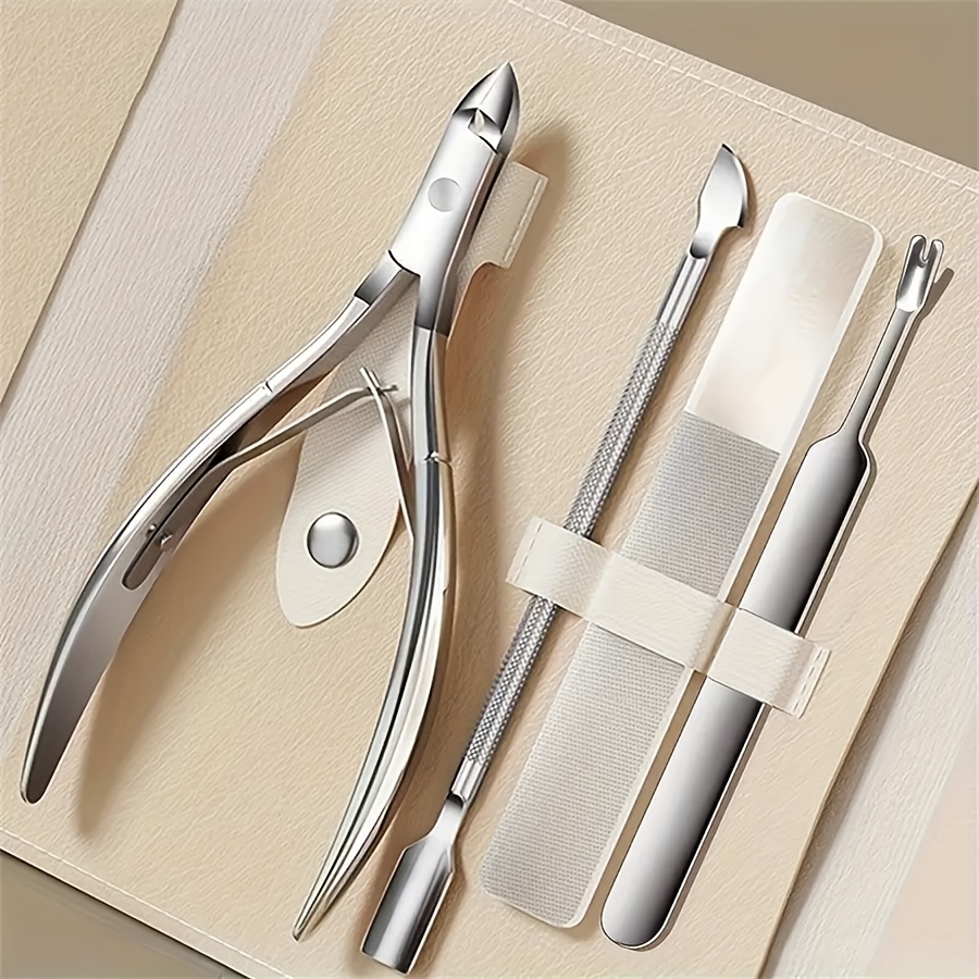 

4pcs Stainless Steel Manicure & Pedicure Set - Includes Nail Clippers, Cuticle Trimmer, Dead Skin Fork & Pusher With Nail File - , Toenails