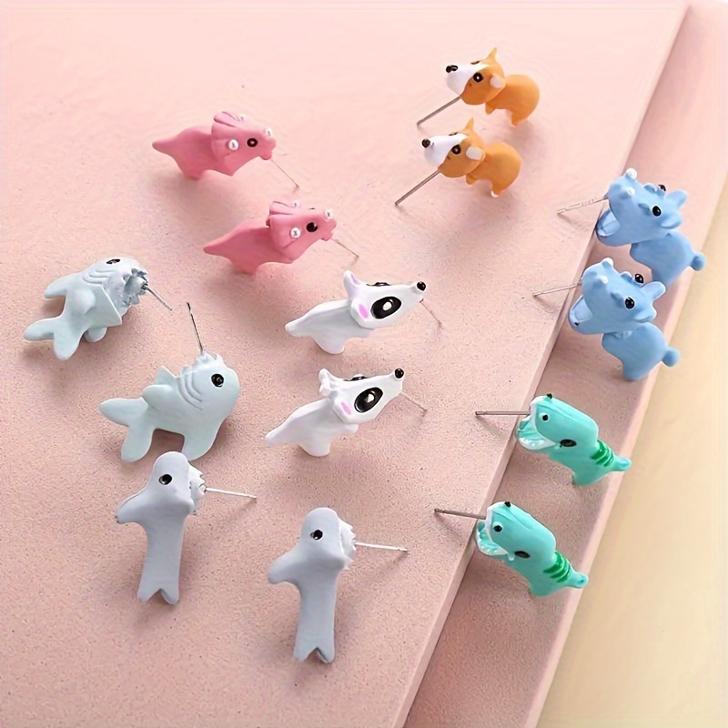 

Super Cute 7 Pairs/14-piece Cute Animal Earrings Set - Dinosaur, Puppy & Whale Designs - Fun Clay Bite Jewelry Gift Piece Funny Gifts And Accessories