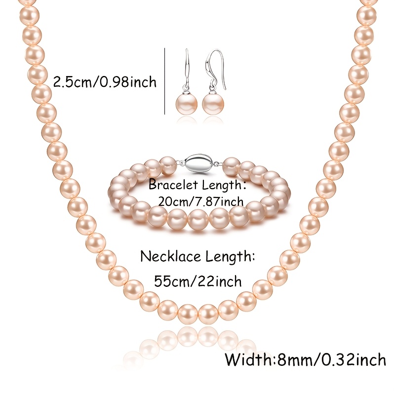 Image of Women's Jewelry Set Pearl Three-piece Necklace+bracelet+earrings Elegant Luxury Charm Women's Gift Mother's Day Gift Valentine's Day Gift Christmas Gift Birthday Gift Banquet Gift With Gift Box