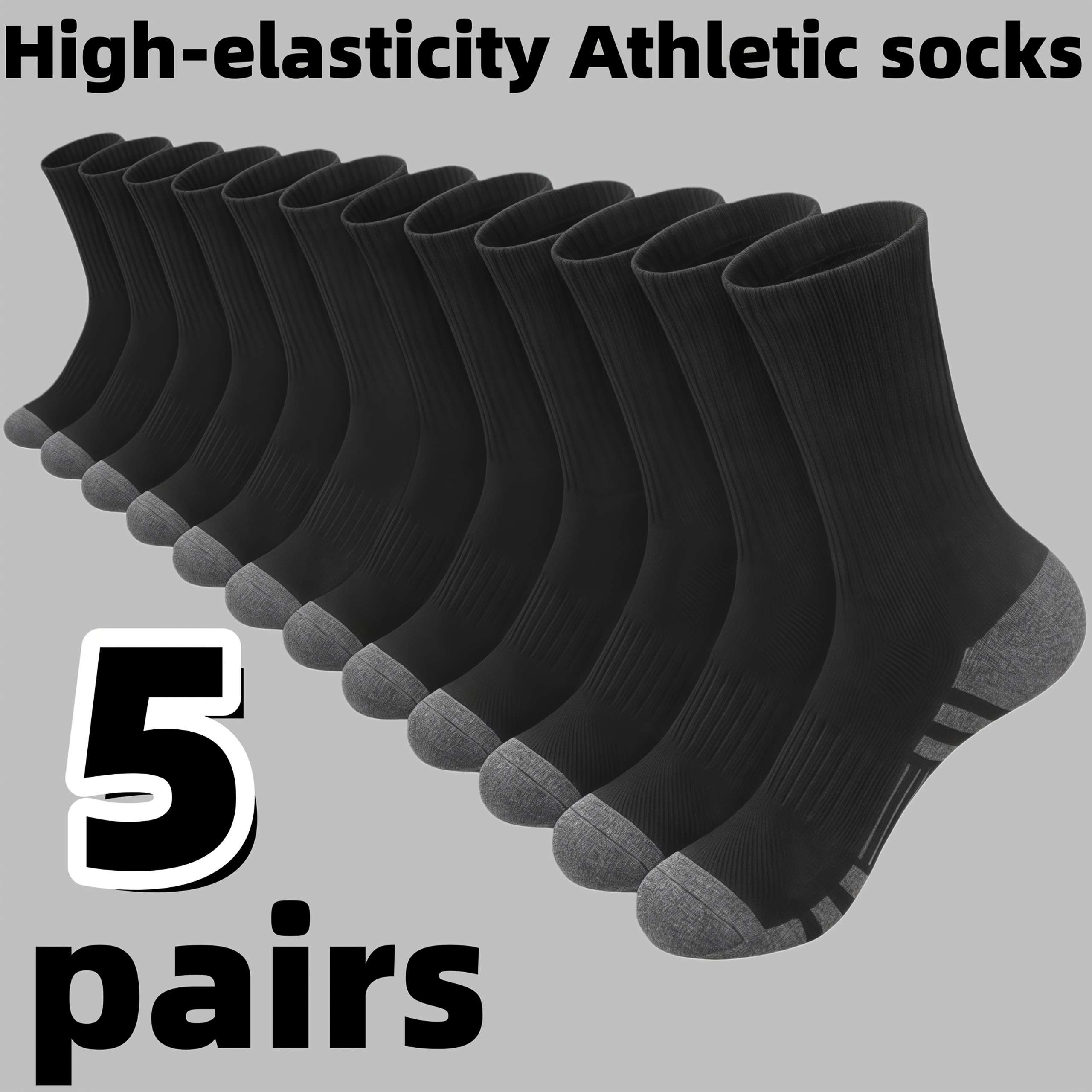 TEMU 5-pair Men's Mid-calf Sports Socks In A Random Mix Of 3 Colors. Made From A Breathable Polyester-blend Mesh Fabric, Unisex Socks And Are Easy To