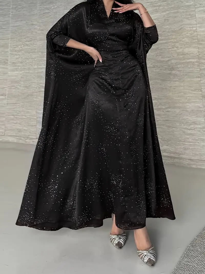 elegant long sleeve abaya dress with sparkling shoulder sequins modest muslim womens burgundy traditional robe floor length non stretch fabric for spring summer hand clean muslim dress Product details 12