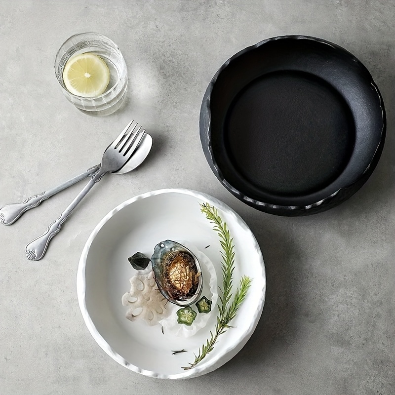 LLZFK Ceramic Sashimi Plate Suitable for Cuisine, Deep Bowl Plate with Polished Round Bowl & Irregular Shape for Sushi, Fruit Salad, Desserts - Microwaveable for or Commercial Use