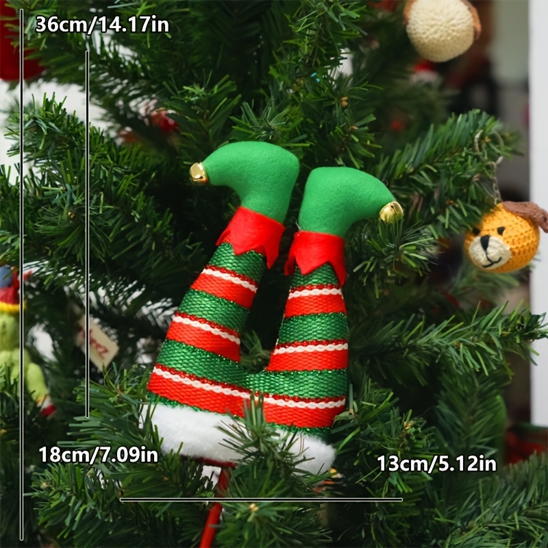 TEMU Decoración de Arreglo Floral para , Rama con Pie de Elfo Navideño, Colgante para Ventana Navideña, Decoración de Colgante para Árbol de Navidad,