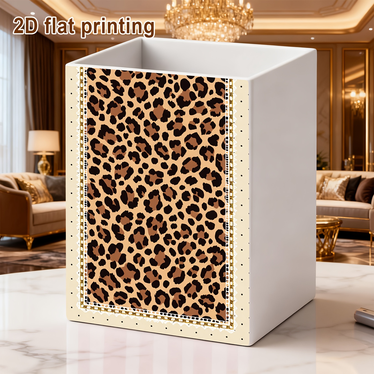 TEMU Leopard Print Small Desktop Organizer Bin (2d Flat Printing), Minimalist Square Storage Container, Pen Holder, Cosmetic Storage Cup, Office Desk
